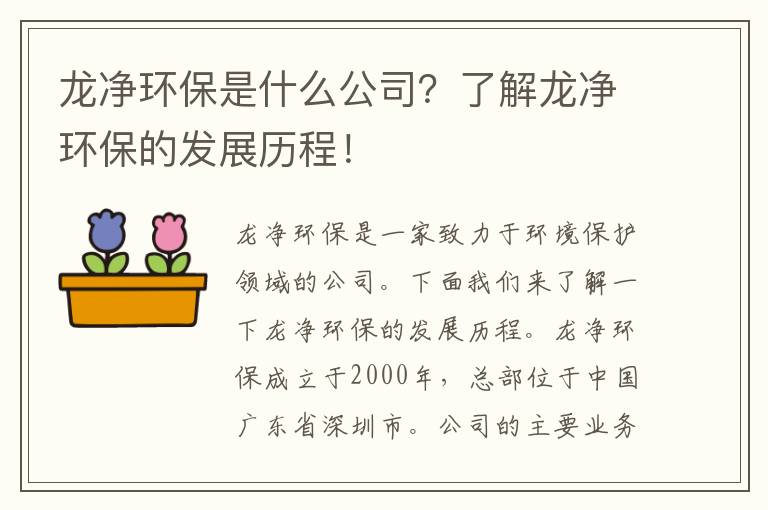 龍凈環(huán)保是什么公司？了解龍凈環(huán)保的發(fā)展歷程！