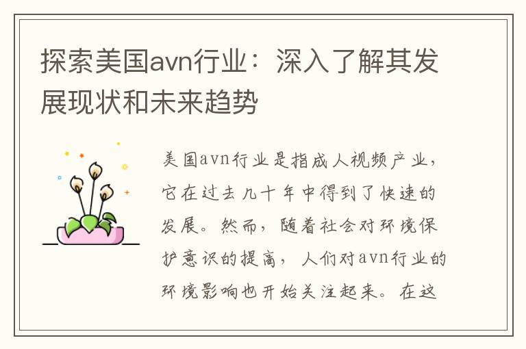 探索美國avn行業(yè)：深入了解其發(fā)展現狀和未來(lái)趨勢