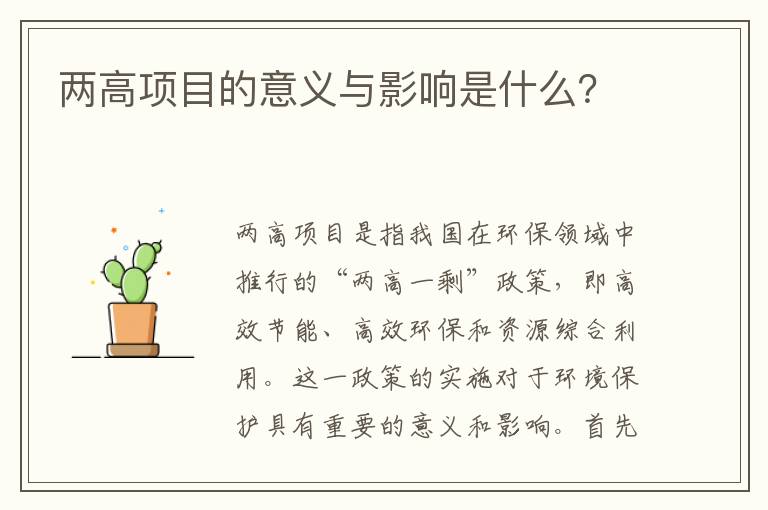 兩高項目的意義與影響是什么？