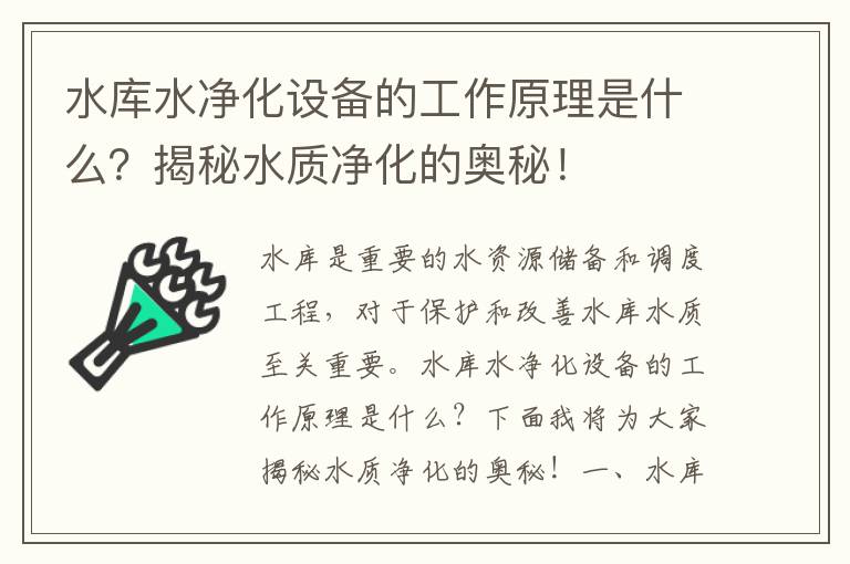 水庫水凈化設備的工作原理是什么？揭秘水質(zhì)凈化的奧秘！