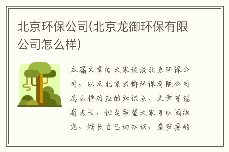 北京環(huán)保公司(北京龍御環(huán)保有限公司怎么樣)