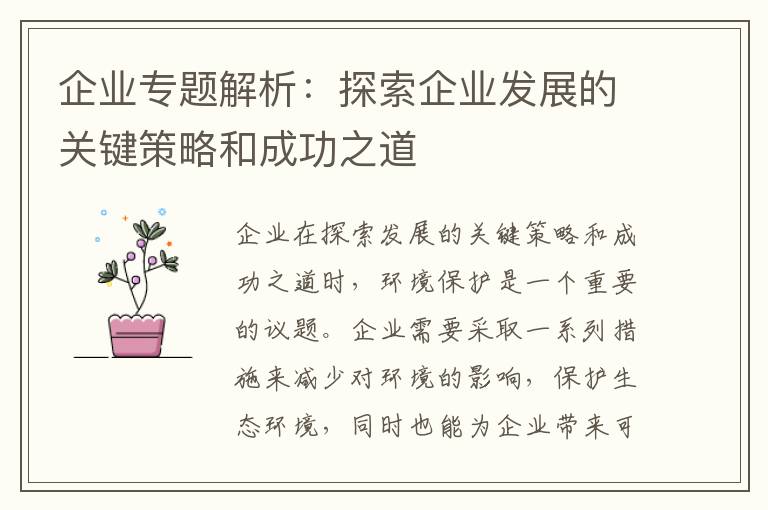 企業(yè)專(zhuān)題解析：探索企業(yè)發(fā)展的關(guān)鍵策略和成功之道