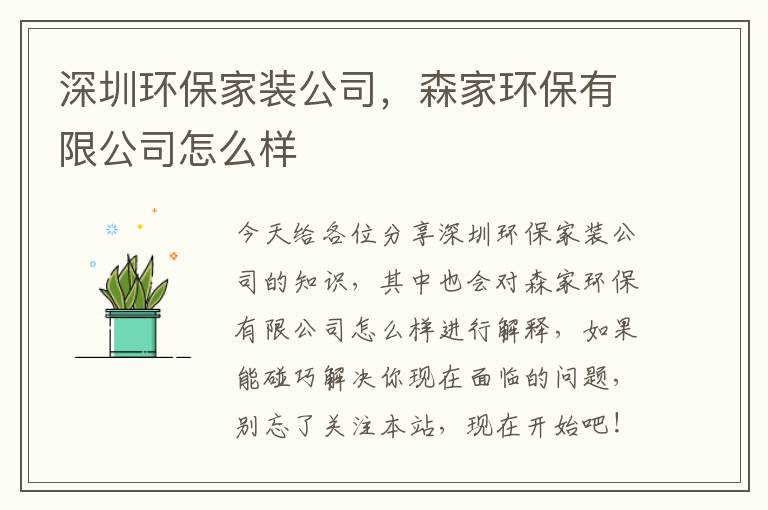 深圳環(huán)保家裝公司，森家環(huán)保有限公司怎么樣