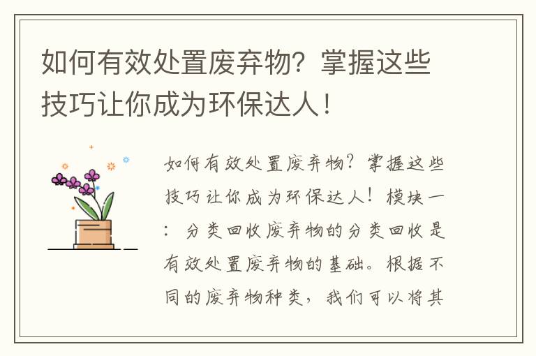 如何有效處置廢棄物？掌握這些技巧讓你成為環(huán)保達人！