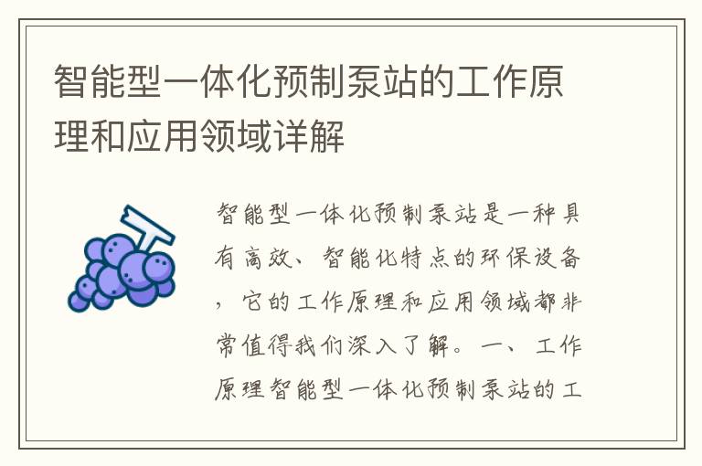 智能型一體化預制泵站的工作原理和應用領(lǐng)域詳解