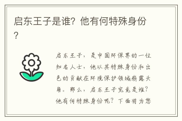 啟東王子是誰(shuí)？他有何特殊身份？