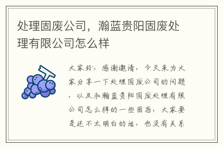 處理固廢公司，瀚藍貴陽(yáng)固廢處理有限公司怎么樣