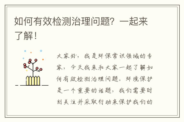 如何有效檢測治理問(wèn)題？一起來(lái)了解！