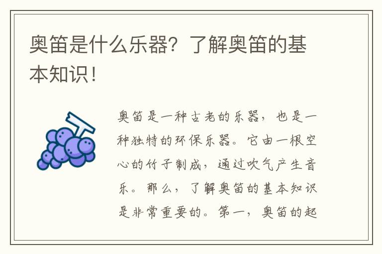 奧笛是什么樂(lè )器？了解奧笛的基本知識！