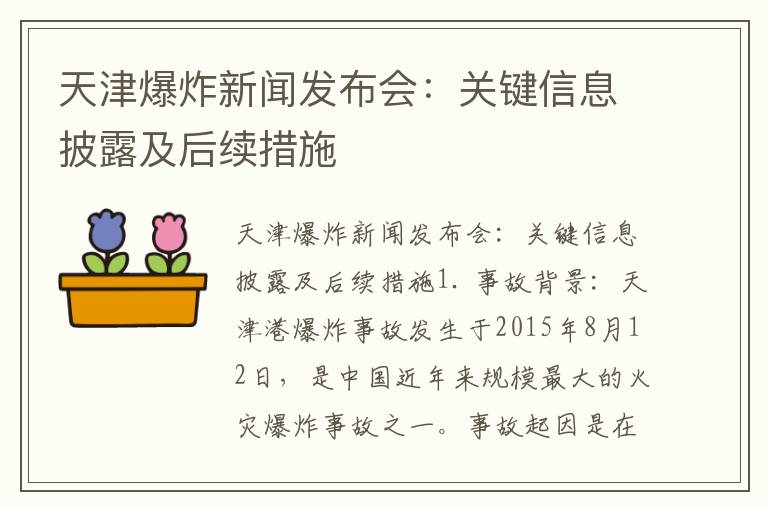 天津爆炸新聞發(fā)布會(huì )：關(guān)鍵信息披露及后續措施