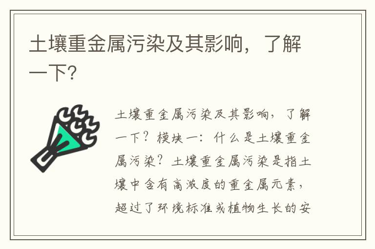 土壤重金屬污染及其影響，了解一下？