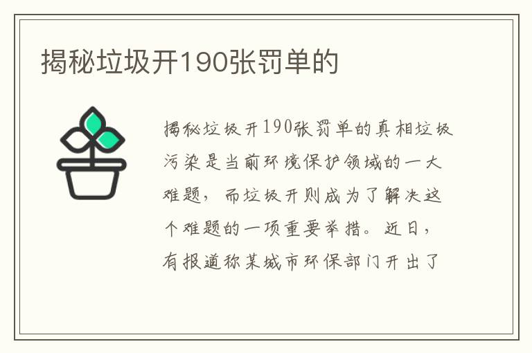 揭秘垃圾開(kāi)190張罰單的