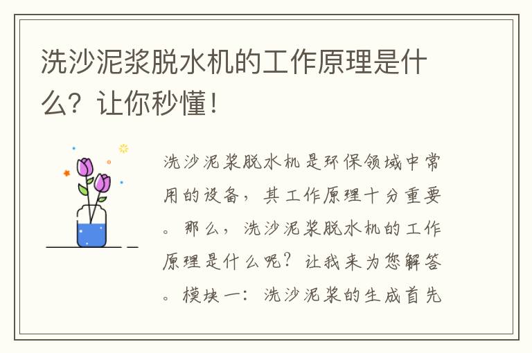 洗沙泥漿脫水機的工作原理是什么？讓你秒懂！