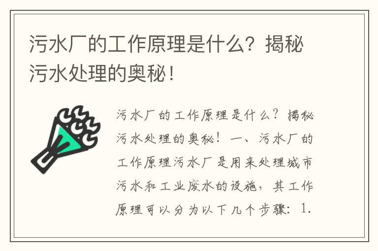 污水廠(chǎng)的工作原理是什么？揭秘污水處理的奧秘！