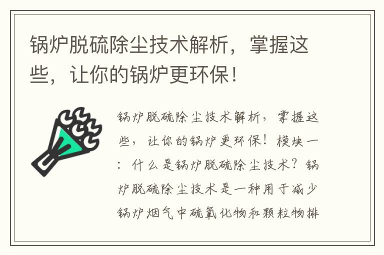 鍋爐脫硫除塵技術(shù)解析，掌握這些，讓你的鍋爐更環(huán)保！