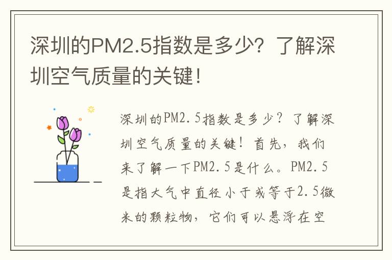 深圳的PM2.5指數是多少？了解深圳空氣質(zhì)量的關(guān)鍵！