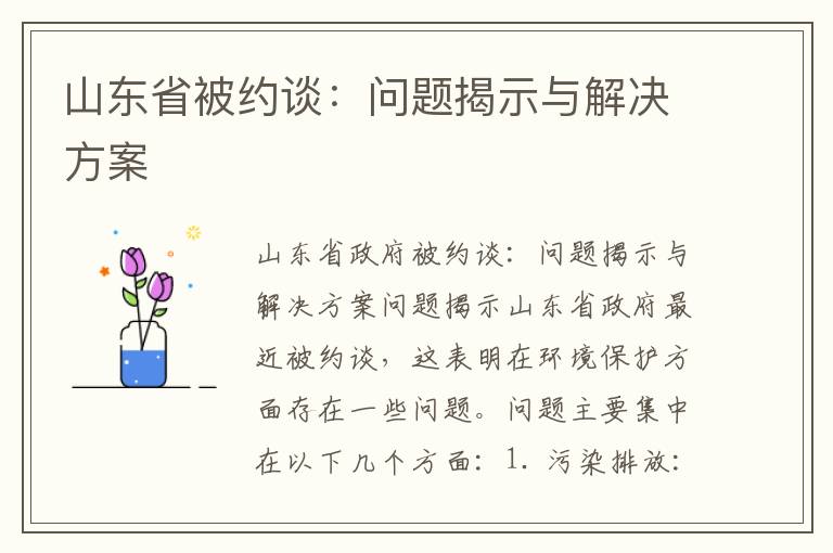 山東省被約談：?jiǎn)?wèn)題揭示與解決方案