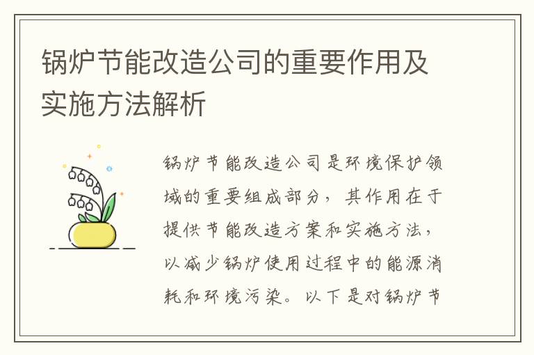 鍋爐節能改造公司的重要作用及實(shí)施方法解析