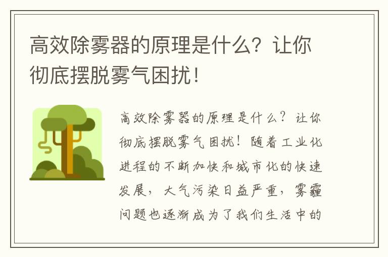 高效除霧器的原理是什么？讓你徹底擺脫霧氣困擾！