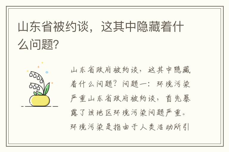 山東省被約談，這其中隱藏著(zhù)什么問(wèn)題？