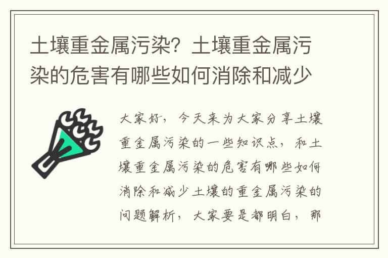 土壤重金屬污染？土壤重金屬污染的危害有哪些如何消除和減少土壤的重金屬污染