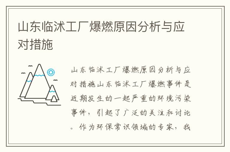 山東臨沭工廠(chǎng)爆燃原因分析與應對措施