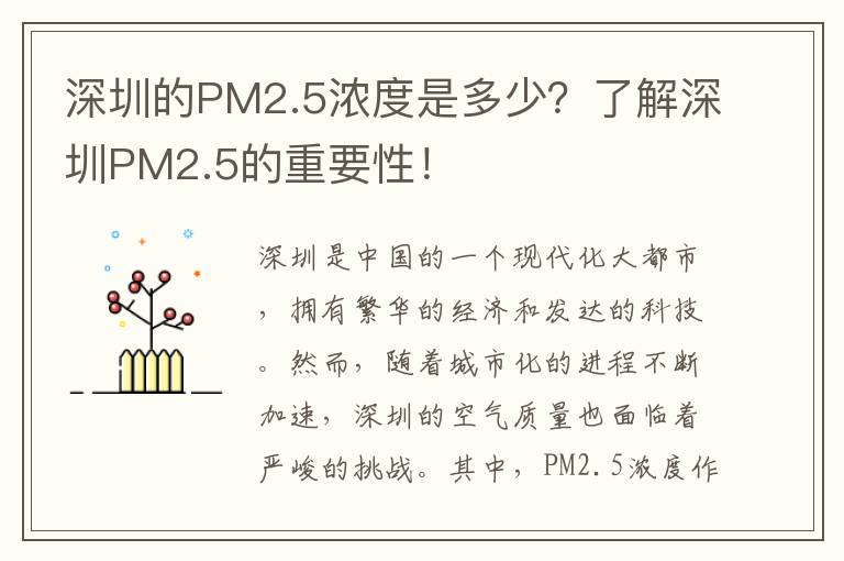 深圳的PM2.5濃度是多少？了解深圳PM2.5的重要性！