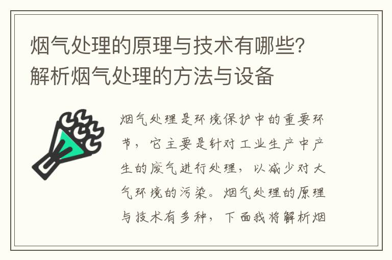 煙氣處理的原理與技術(shù)有哪些？解析煙氣處理的方法與設備