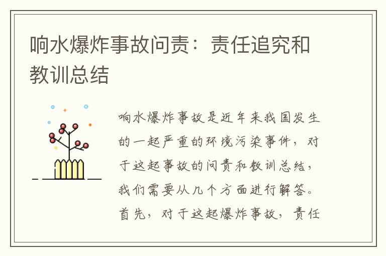 響水爆炸事故問(wèn)責：責任追究和教訓總結