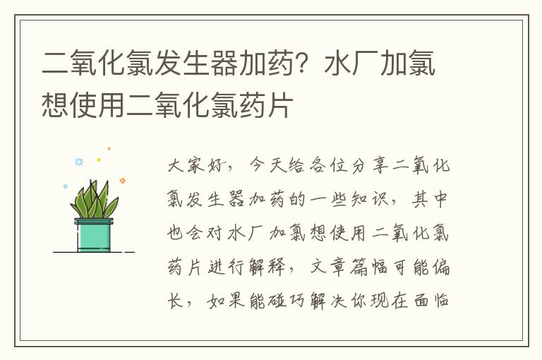 二氧化氯發(fā)生器加藥？水廠(chǎng)加氯想使用二氧化氯藥片