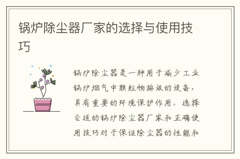 鍋爐除塵器廠(chǎng)家的選擇與使用技巧