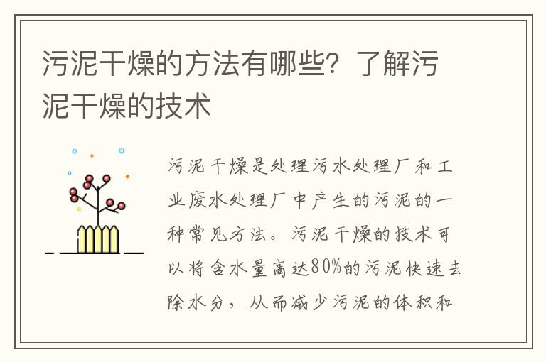 污泥干燥的方法有哪些？了解污泥干燥的技術(shù)