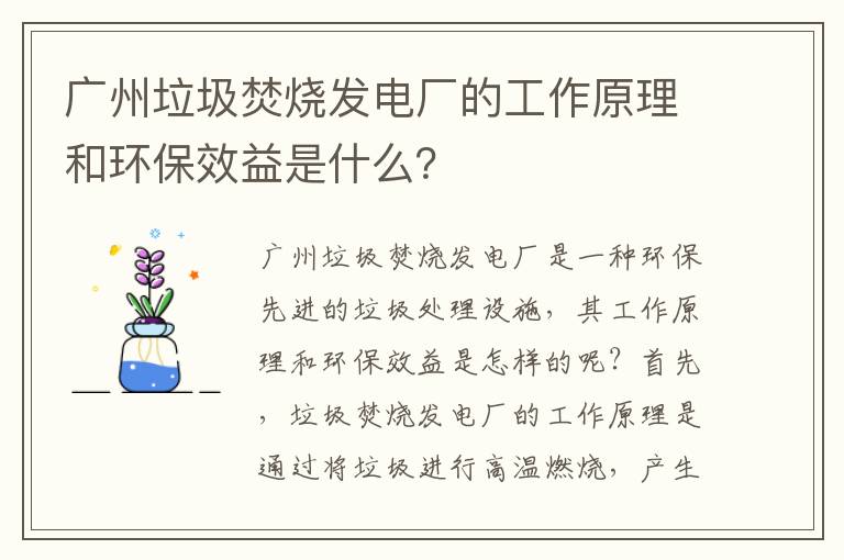 廣州垃圾焚燒發(fā)電廠(chǎng)的工作原理和環(huán)保效益是什么？