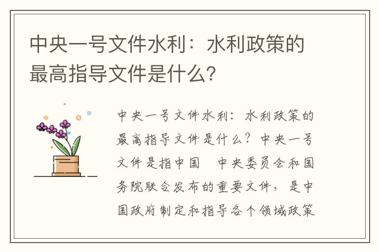 中央一號文件水利：水利政策的最高指導文件是什么？