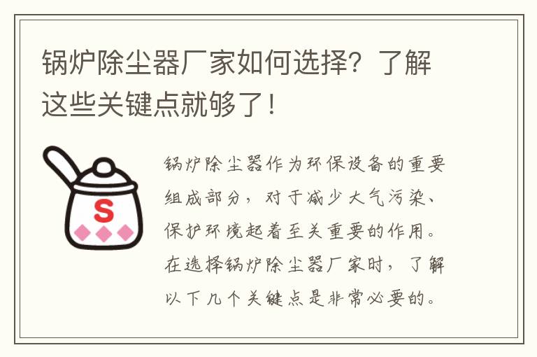 鍋爐除塵器廠(chǎng)家如何選擇？了解這些關(guān)鍵點(diǎn)就夠了！