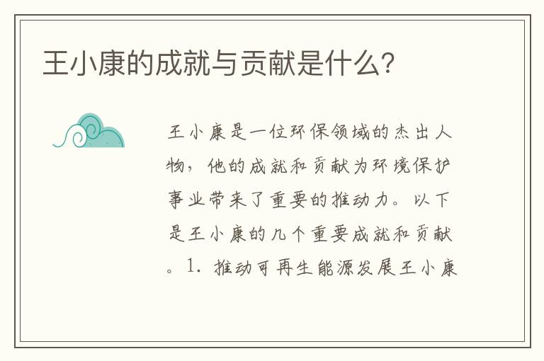 王小康的成就與貢獻是什么？