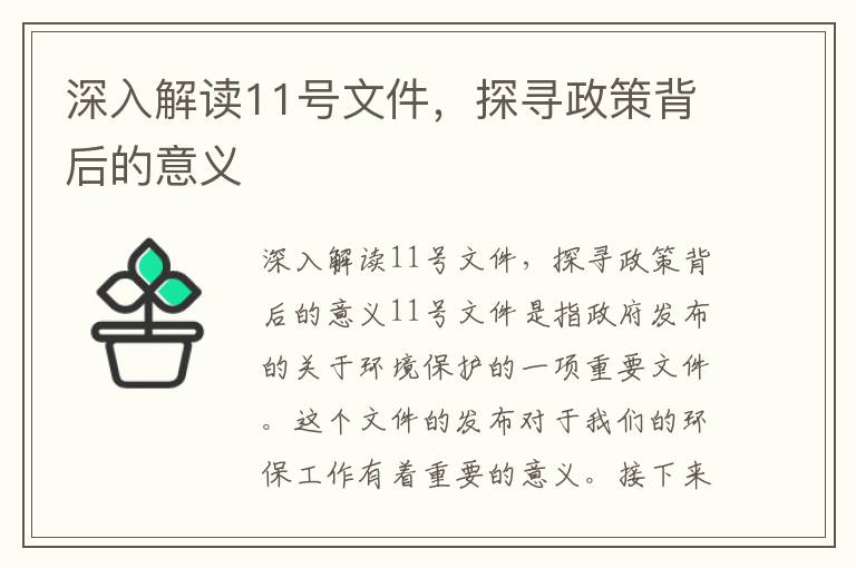 深入解讀11號文件，探尋政策背后的意義