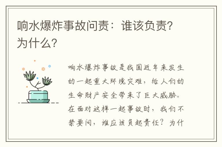 響水爆炸事故問(wèn)責：誰(shuí)該負責？為什么？