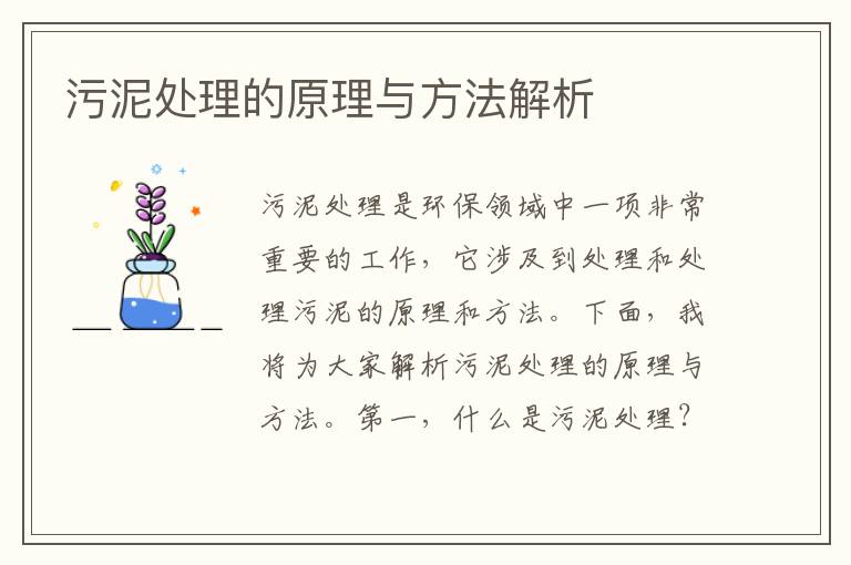 污泥處理的原理與方法解析