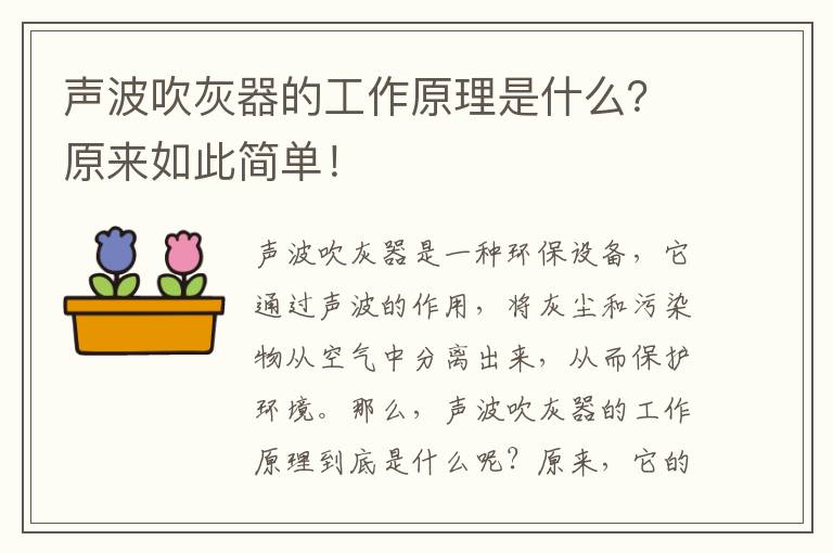 聲波吹灰器的工作原理是什么？原來(lái)如此簡(jiǎn)單！