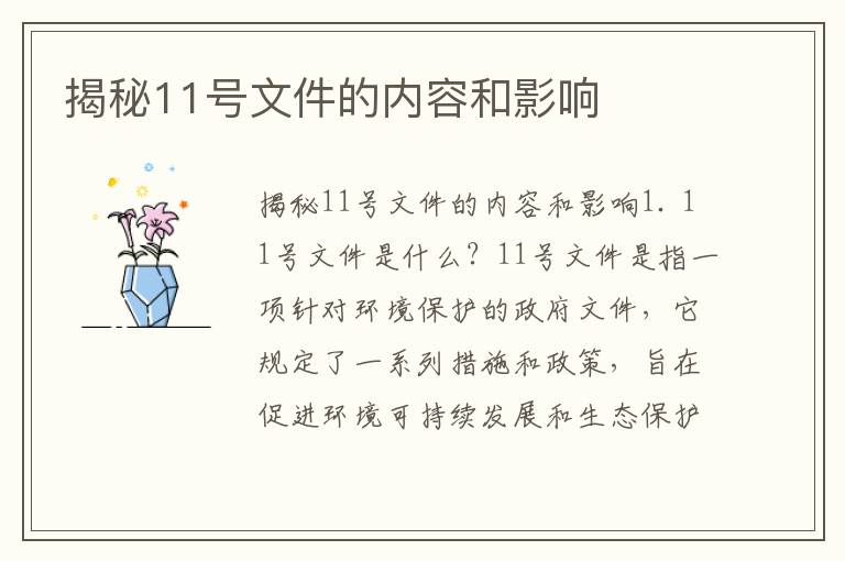 揭秘11號文件的內容和影響